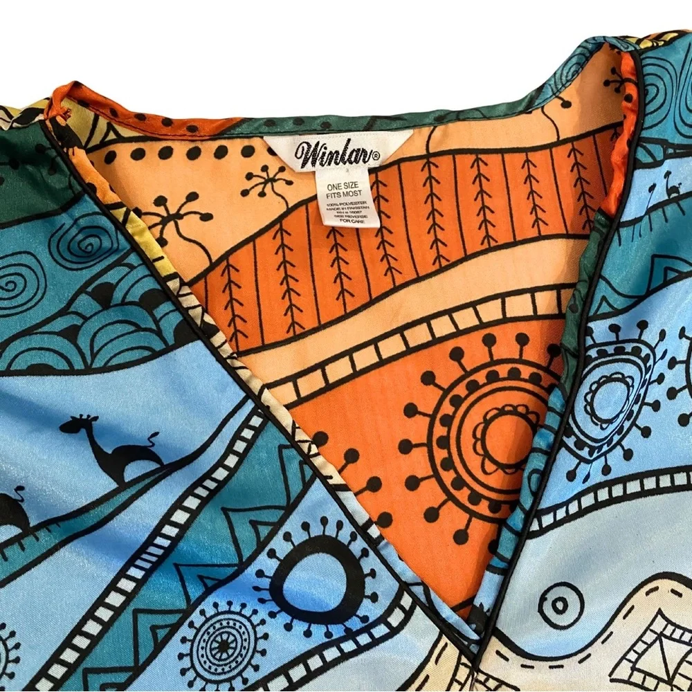 Vintage Winlar Kaftan Maxi Dress One Size Fits Most V-Neck Colorful Geometric - Picture 6 of 10